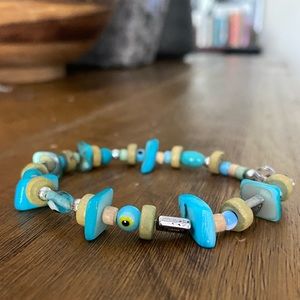 Vintage beaded blue bracelet from Mexico authentic eye beads